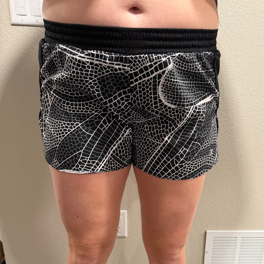 Champion Black and White Geometric Athletic Shorts